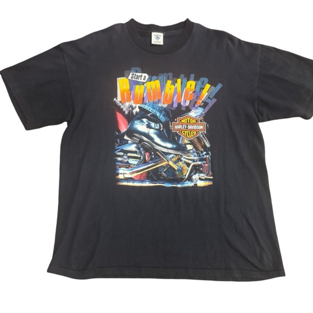 Vintage 80s Harley Davidson Start a Rumble‎ McCoy's Graphic T Shirt XX Large
